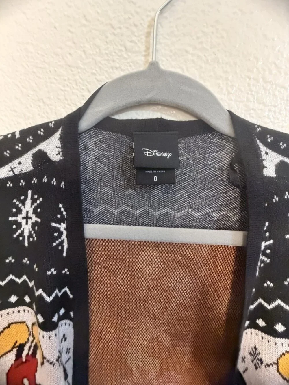 Disney Mickey Mouse Fair Isle Nordic Knit Open Duster Cardigan Christmas Sz 0 S